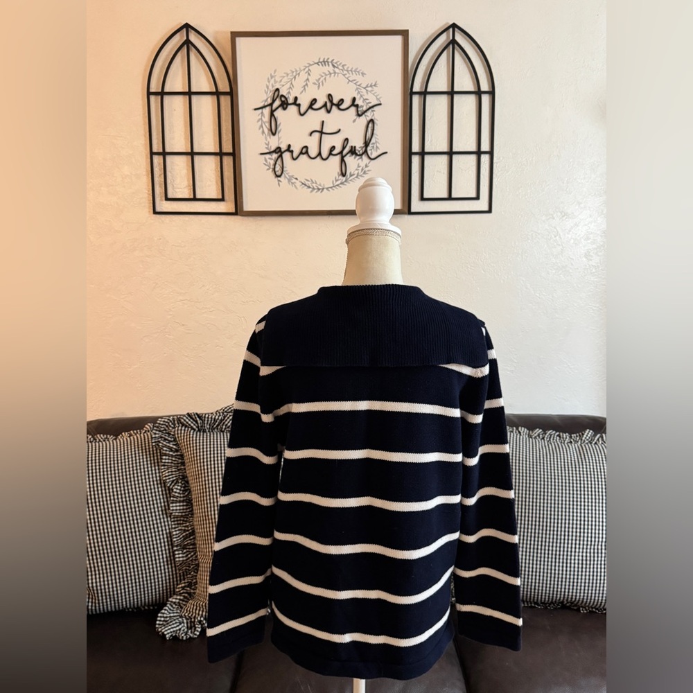 Lauren Ralph Lauren Women Sweater Nautical Emblem Navy Blue White Stripes Sz PM - Picture 5 of 15
